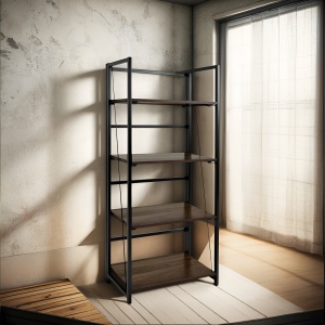 Biblioteca Repisa Estantería Industrial Multiuso Armario Madera / Negro