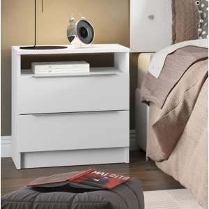 Mesa De Luz Auxiliar Cajones Dormitorio - Muebles Web Medio Blanco