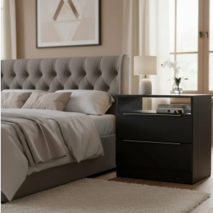 Mesa De Luz Dormitorio Auxiliar Cajones - Muebles Web Medio Negro