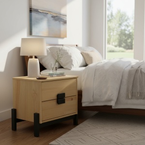 Mesa De Luz 2 Cajones Mesita De Noche Dormitorio - Mweb Medio Rustico / Negro