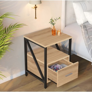 Mesa De Luz Estilo Industrial Cajon Estante - Muebles Web