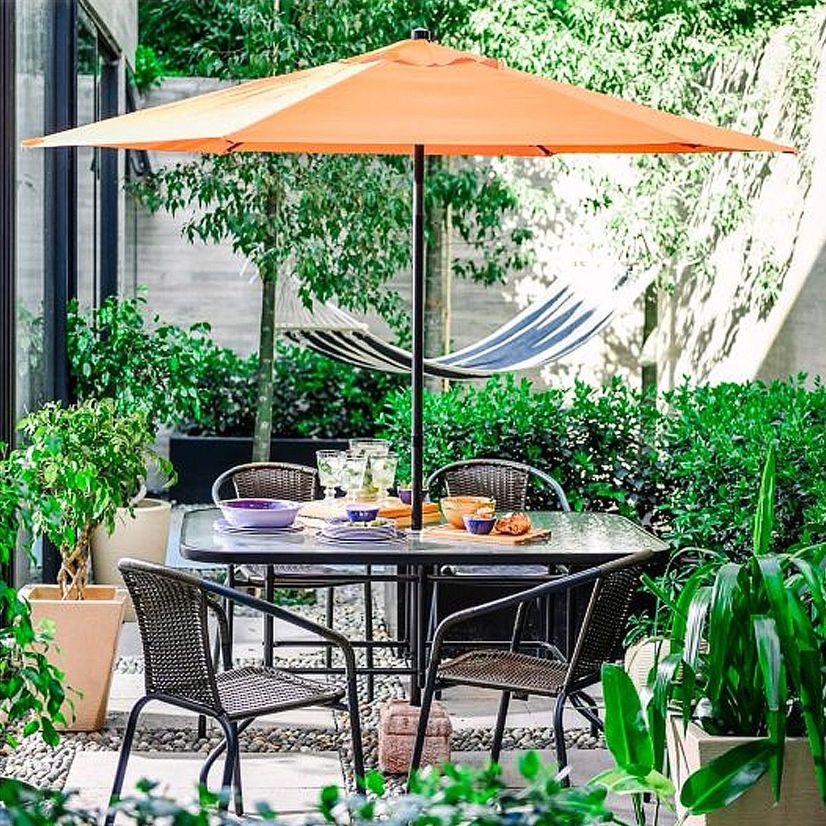 Mesa De Exterior Jardín De Acero Y Vidrio Templado Negro - Imagen 2