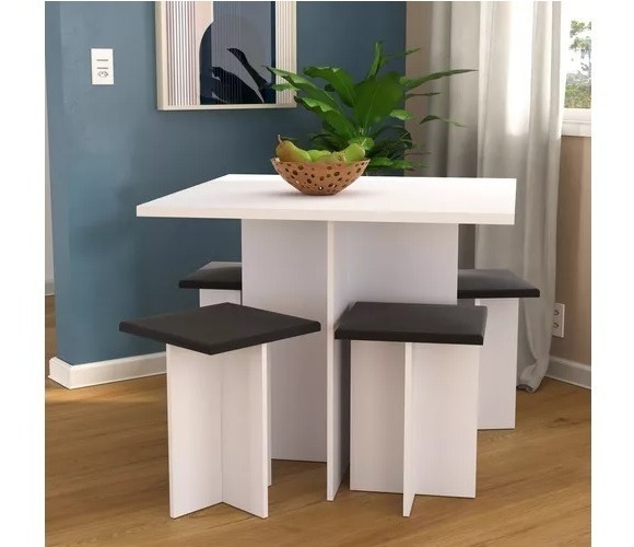 Juego Comedor 4 Sillas - Mesa + Banquetas - Desayunador - Blanco - Imagen 3