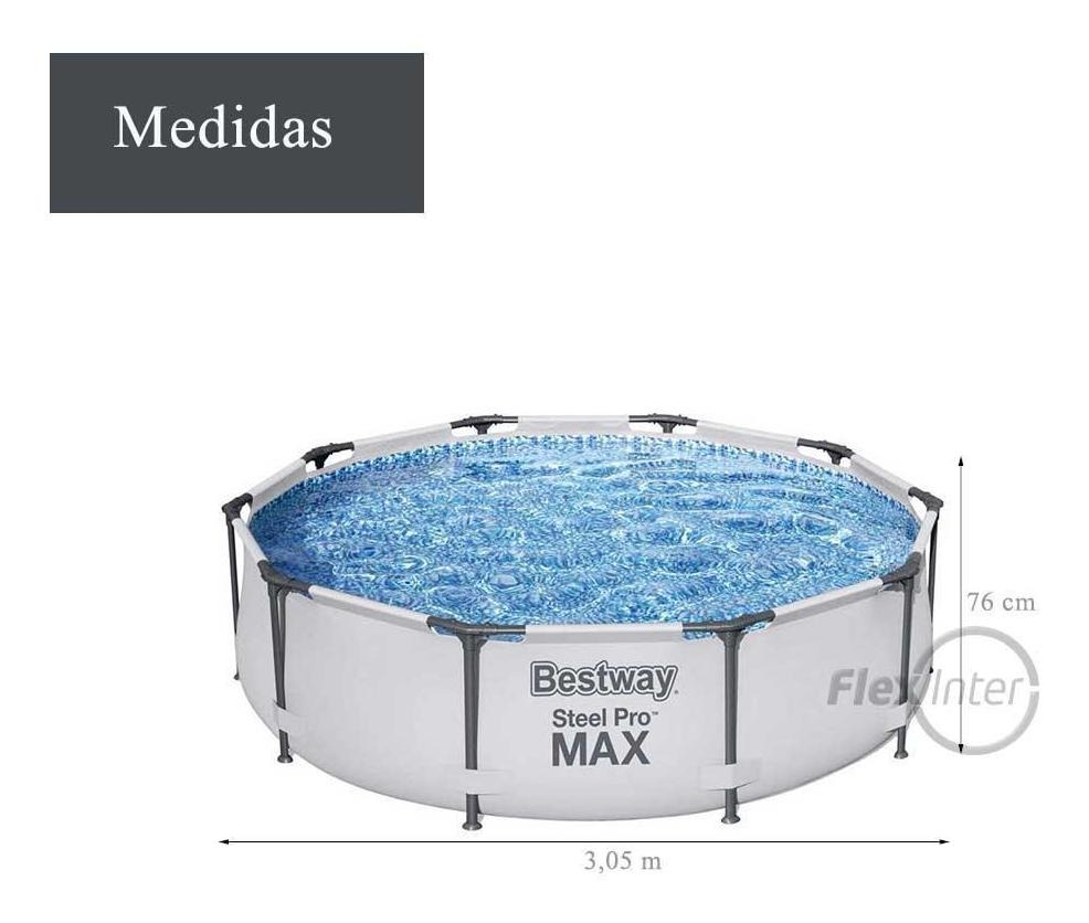 Pileta Estructural Bestway Steel Pro Max 561gx X 3.05 M De Ancho X 3.05 M De Diámetro Gris Claro Piedra Prismática - Imagen 4