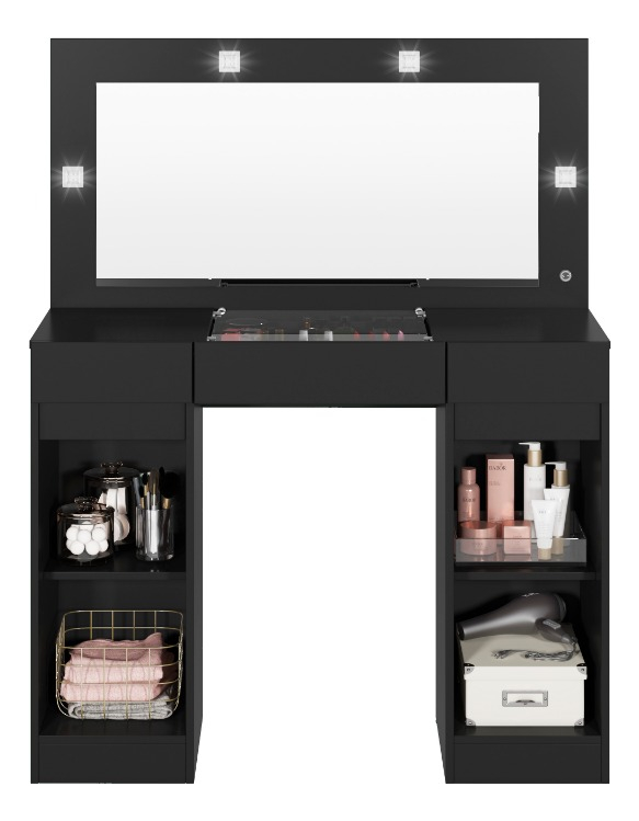 Tocador Camarin Comoda Con Espejo Cajones Organizador Luces - Negro - Imagen 2