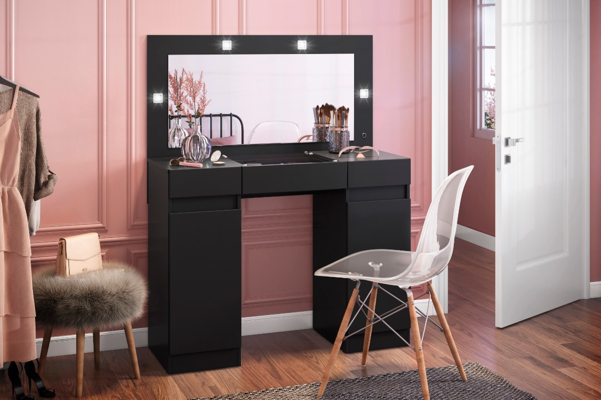 Tocador Camarin Comoda Con Espejo Cajones Organizador Luces - Negro - Imagen 5