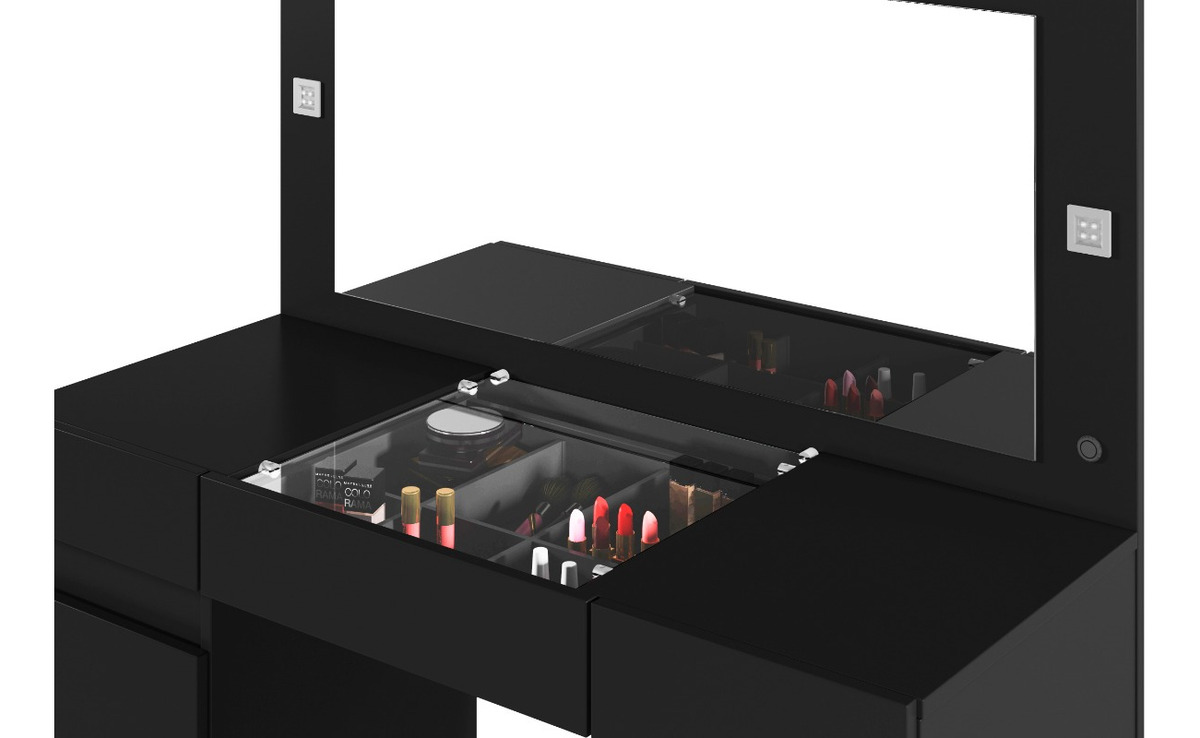 Tocador Camarin Comoda Con Espejo Cajones Organizador Luces - Negro - Imagen 3