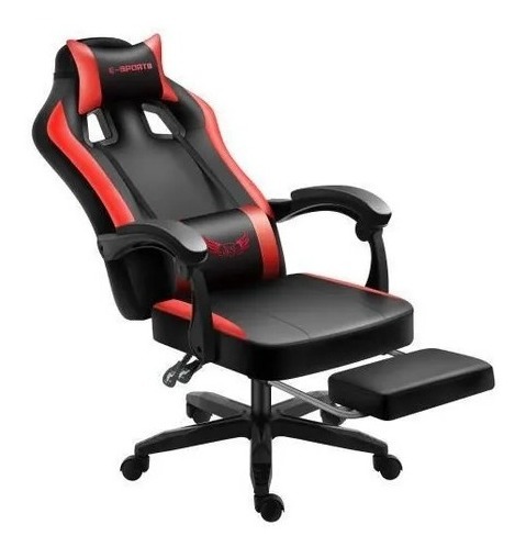 Silla Pc Gamer Base Metálica Con Apoyapies Premium Giratoria - Rojo