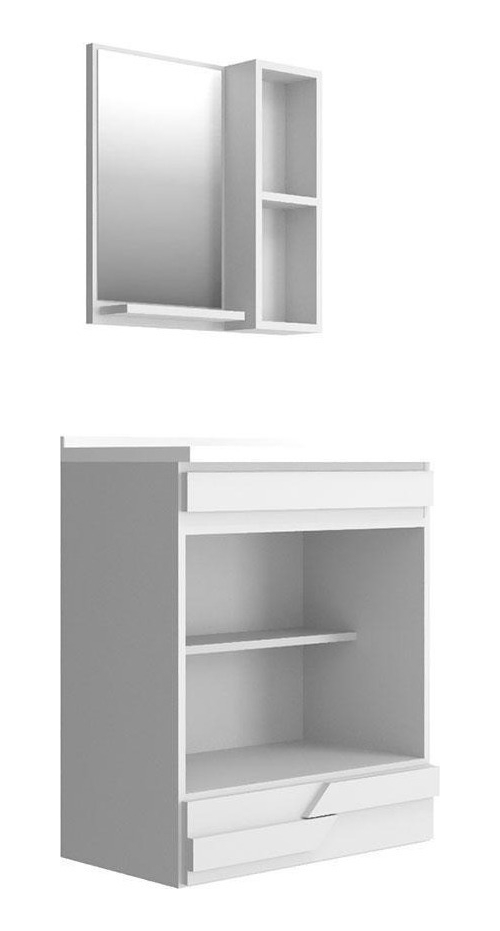 Mueble Baño + Botiquin - Espejo + Pileta - Juego De Baño - Blanco/Noce - Imagen 3