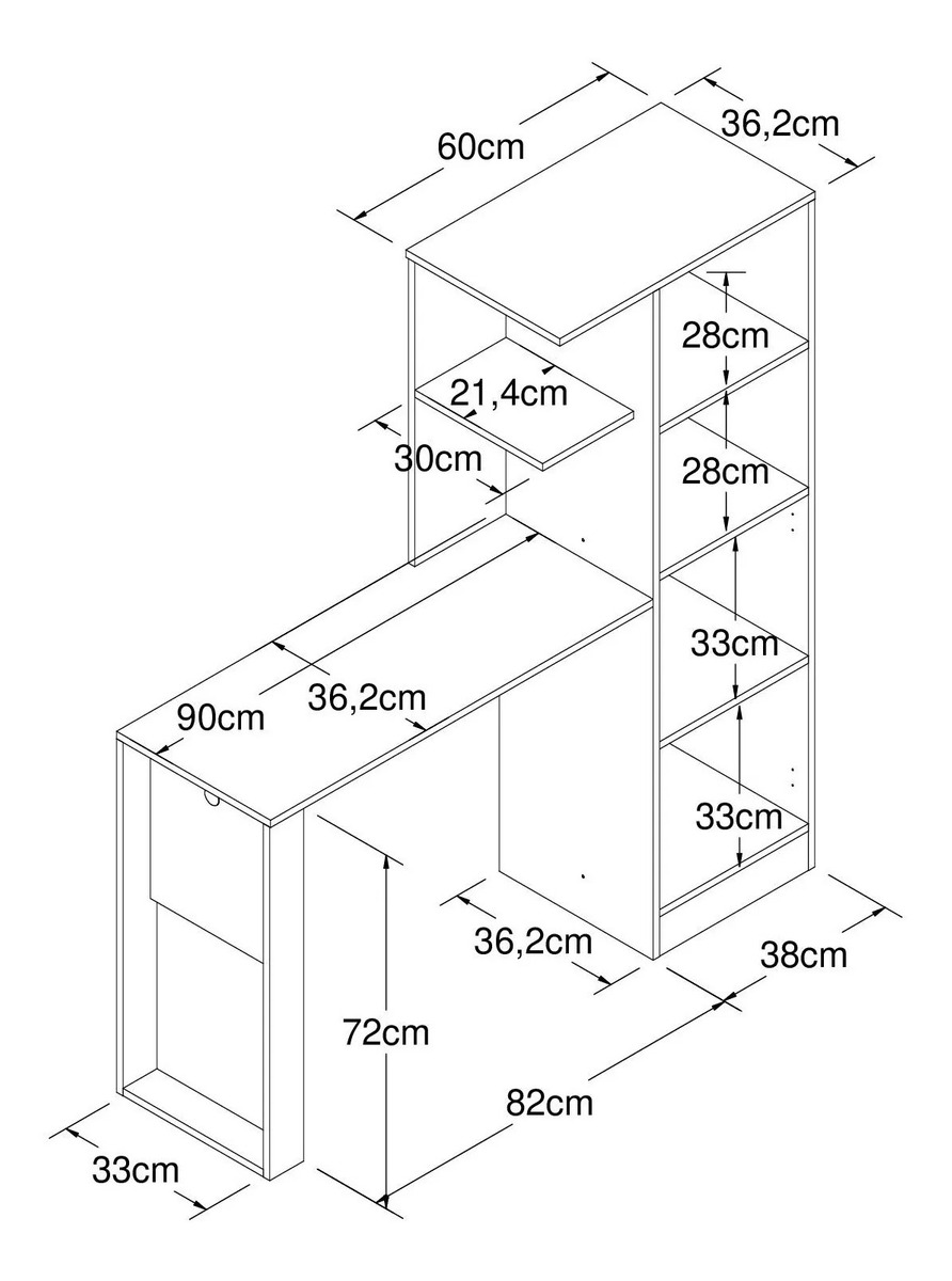 Escritorio Mesa Pc Con Armario Estantes Y Puerta - Tabaco - Imagen 2