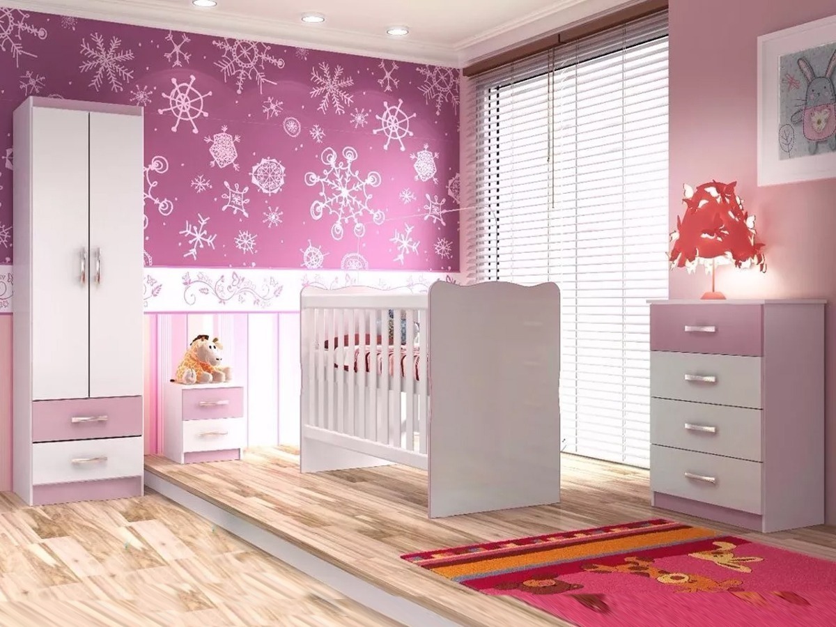 Juego Dormitorio Infantil Ropero - Cuna Cómoda Mesa De Luz - Rosa - Imagen 2