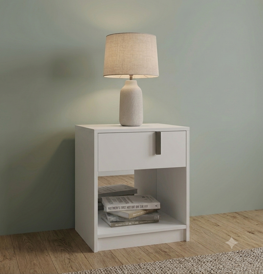 Mesa De Luz Dormitorio 1 Cajón Estante Cabecera - Blanco - Imagen 2