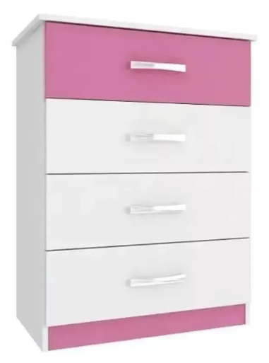 Dormitorio Infantil Ropero + Cómoda + Mesa Luz - Blanco/Rosa - Imagen 4