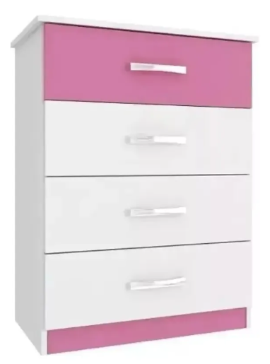 Juego Dormitorio Ropero + Cama + Cajonera + Mesa De Luz - Blanco/Rosa - Imagen 3
