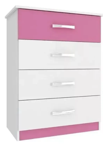 Juego Dormitorio Infantil Rosado Ropero Cuna Cómoda Colchón - Blanco/Rosa - Imagen 3