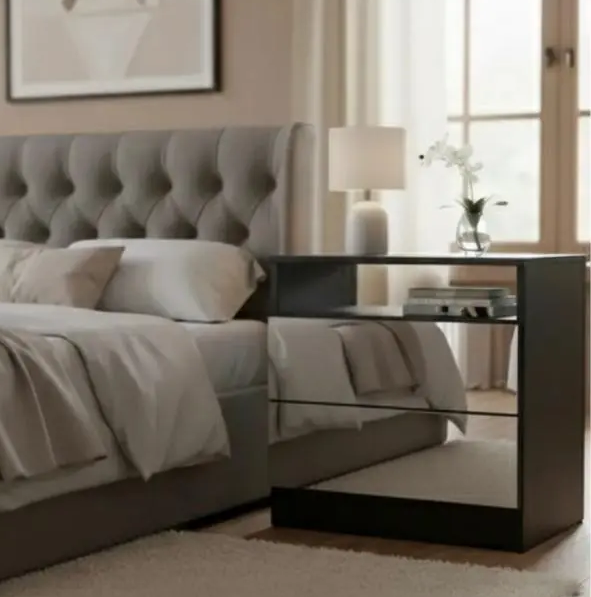 Mesa De Luz Dormitorio Auxiliar Cajones - Negro - Imagen 3