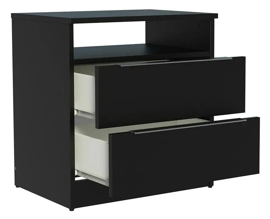 Mesa De Luz Dormitorio Auxiliar Cajones - Negro - Imagen 4