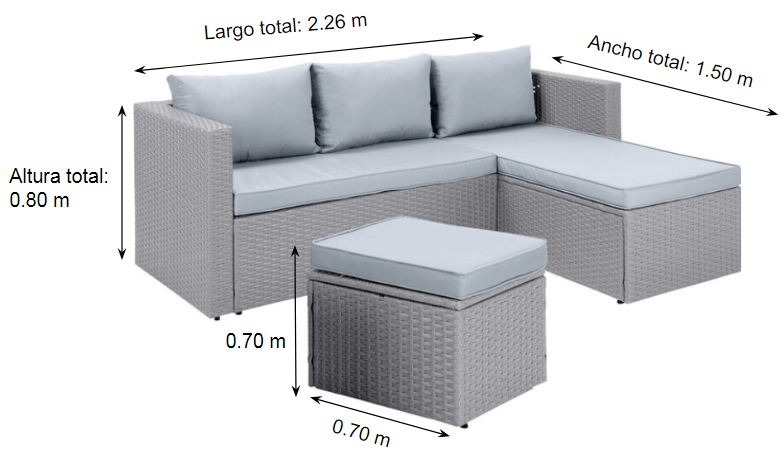Juego de Jardín Loira 5 Piezas Ratan Sofá Sillón Esquinero - Gris - Imagen 2