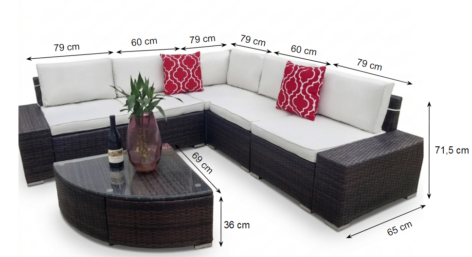 Set Juego de Jardin Esquinero Exterior Patio Sillon Sofa + Mesa Central Estructura Marrón - Imagen 3