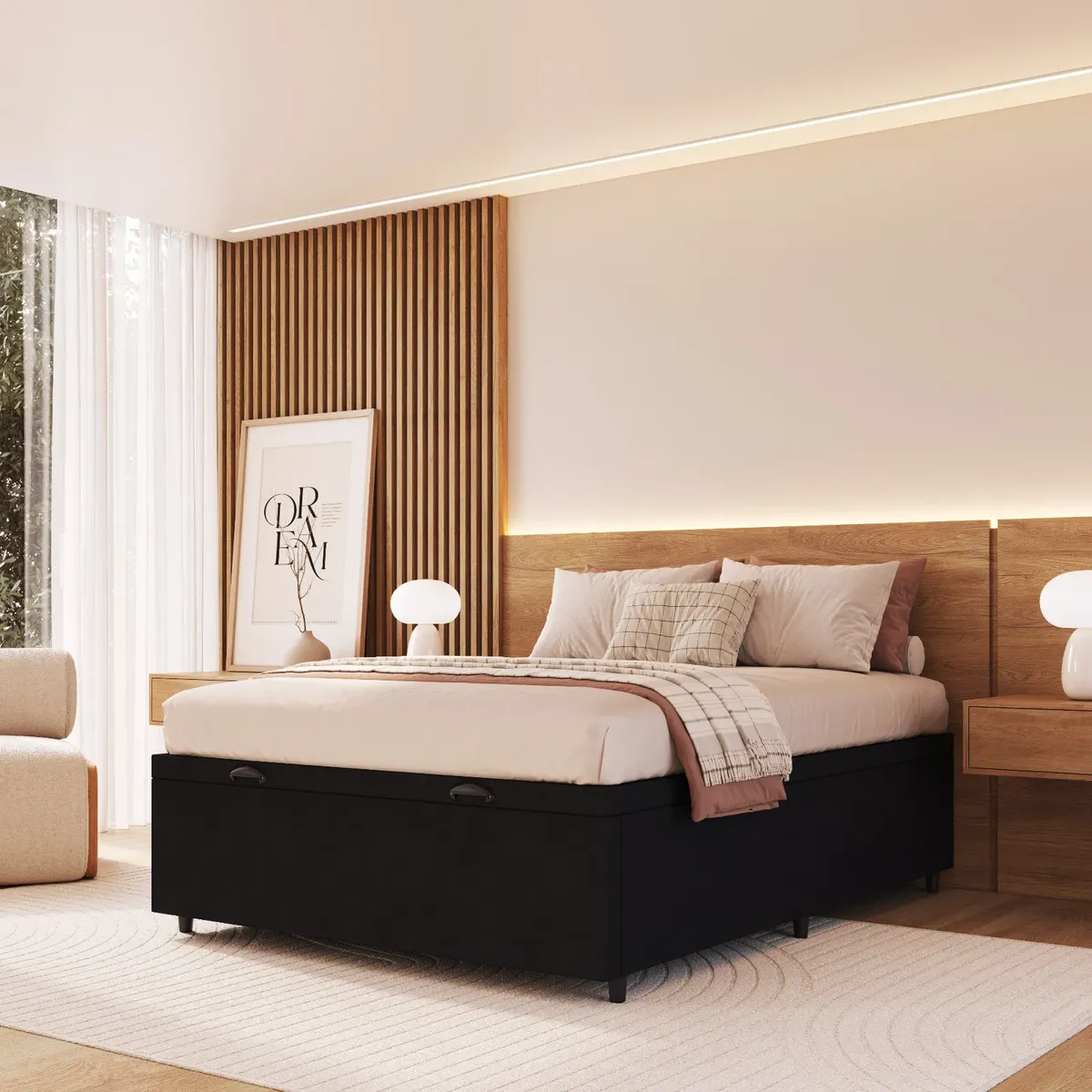 Cama Box Base Baúl Matrimonial Dormitorio 2 Plazas - Imagen 2